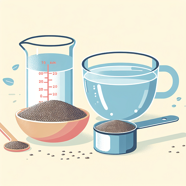 chia seeds and a measuring spoon next to a bowl of water