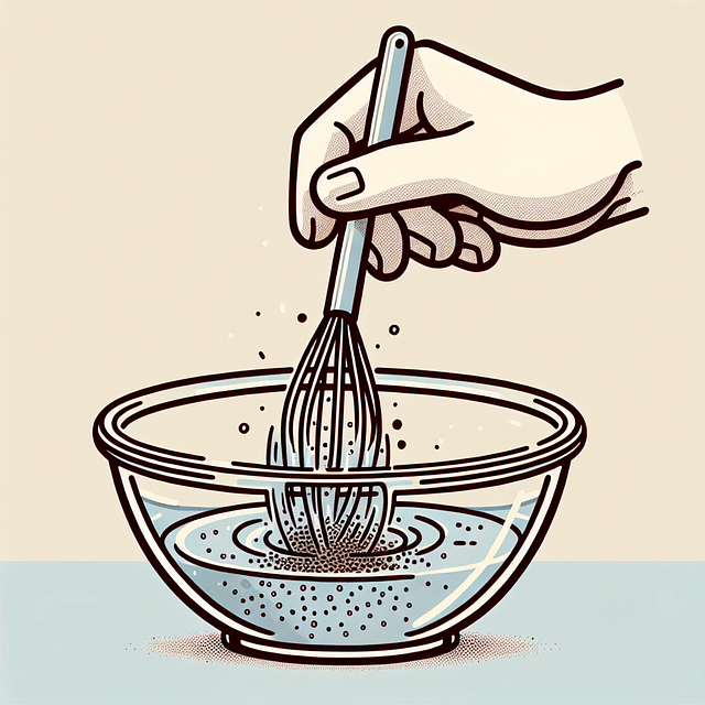 chia seeds being mixed with water in a bowl
