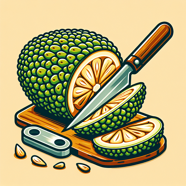 jackfruit being sliced open to reveal seeds
