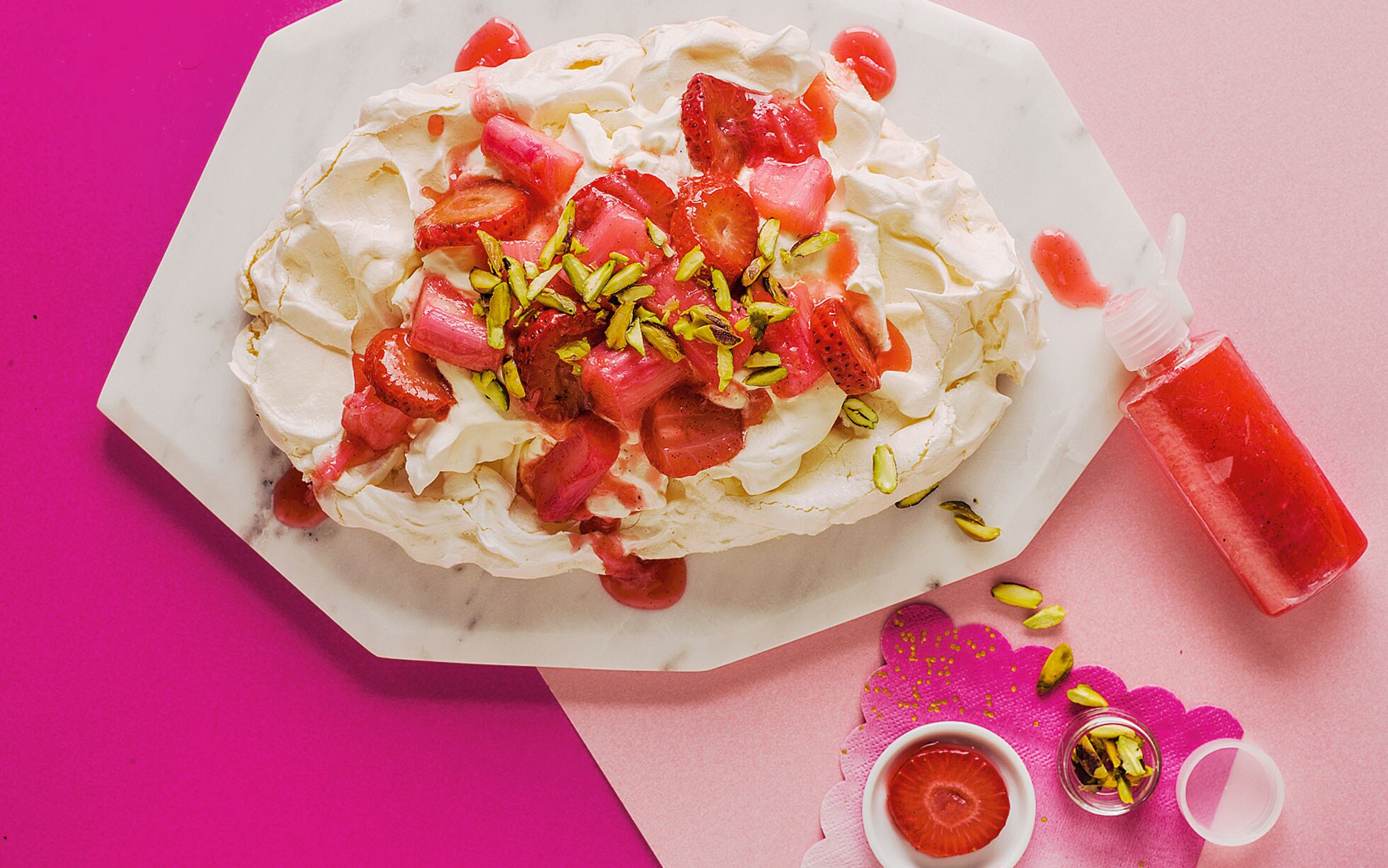Rhubarb Pavlova Dessert