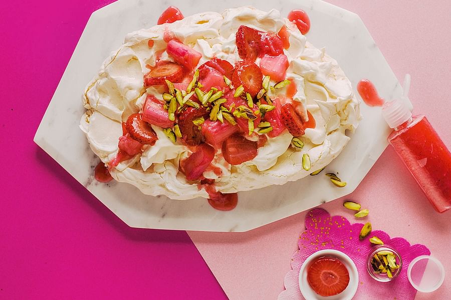 Rhubarb Pavlova Dessert