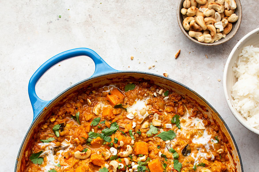 Rhubarb Lentil Curry dish