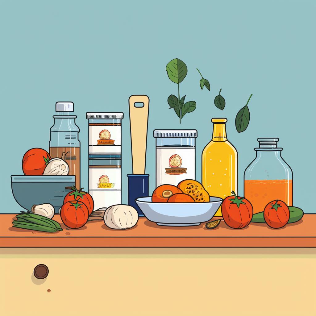 Ingredients for stock preparation displayed on a kitchen counter