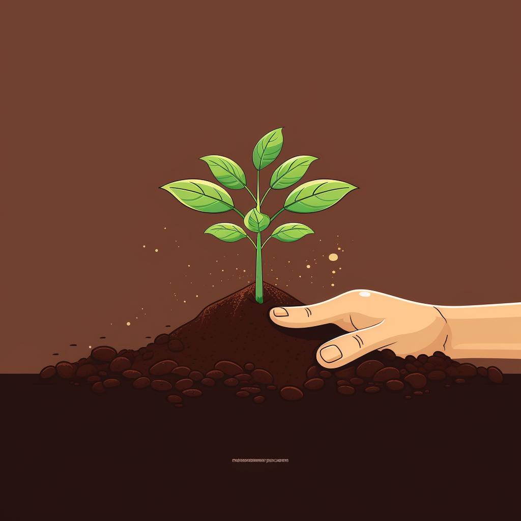 A hand planting a seedling into the prepared soil.